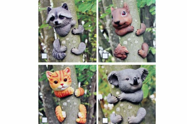 Baumtiere 4tlg. sortiert Polyresin Waschbär, Eichhörnchen, Katze, Koalabär (zufällige Auwsahl)