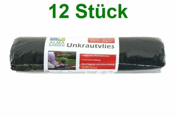 12 x Unkrautvlies 1x10m schwarz 40-50g/m&sup2; 12er Pack Vlies gegen Unkraut f&uuml;r 120m&sup2;
