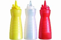 3 Quetschflaschen für Senf, Majo und Ketchup gelb,weiß,rot Ø 8 cm H 24,5 cm 0,7 Liter